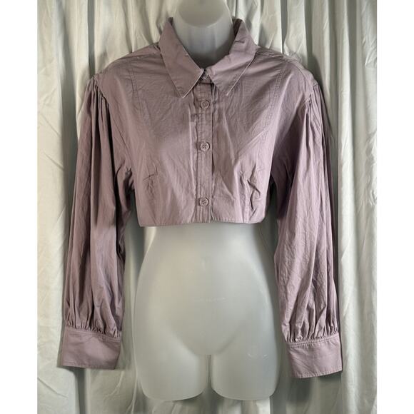 Zara Voluminous Poplin Crop Top w/Balloon Sleeves, Lavender, Sz: L, 84-03 - Picture 1 of 11